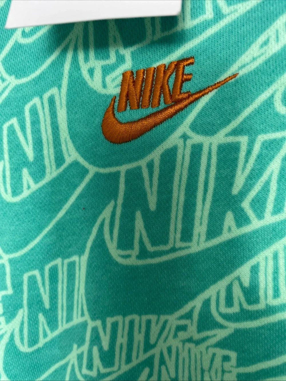 Nike Youth Teal All-Over Logo Hoodie with Orange Swoosh size Youth XL